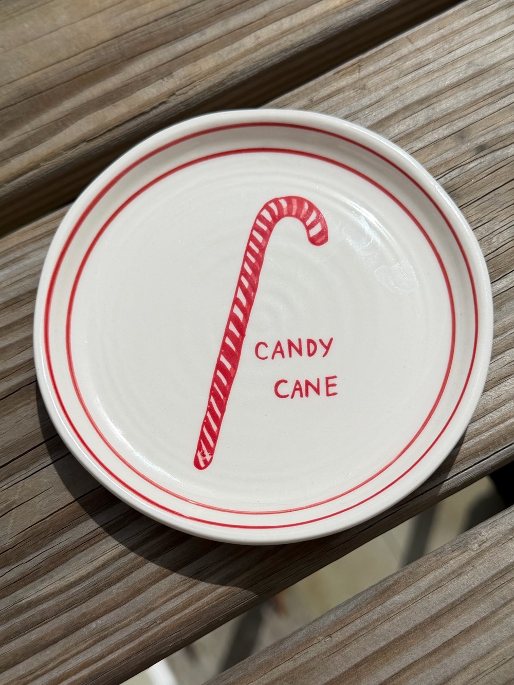 Molly Hatch for Anthropologie Candy Cane Stoneware Canape Hand-painted Plate, 7”